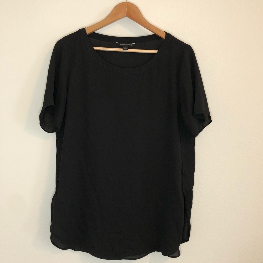 Banana Republic Black Short Sleeve Blouse Sheer Size Medium